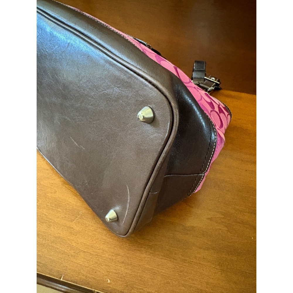 Coach Soho Tote Bag Womens Pink Brown Canvas Leather Signature C Vintage 13820 - Picture 6 of 7